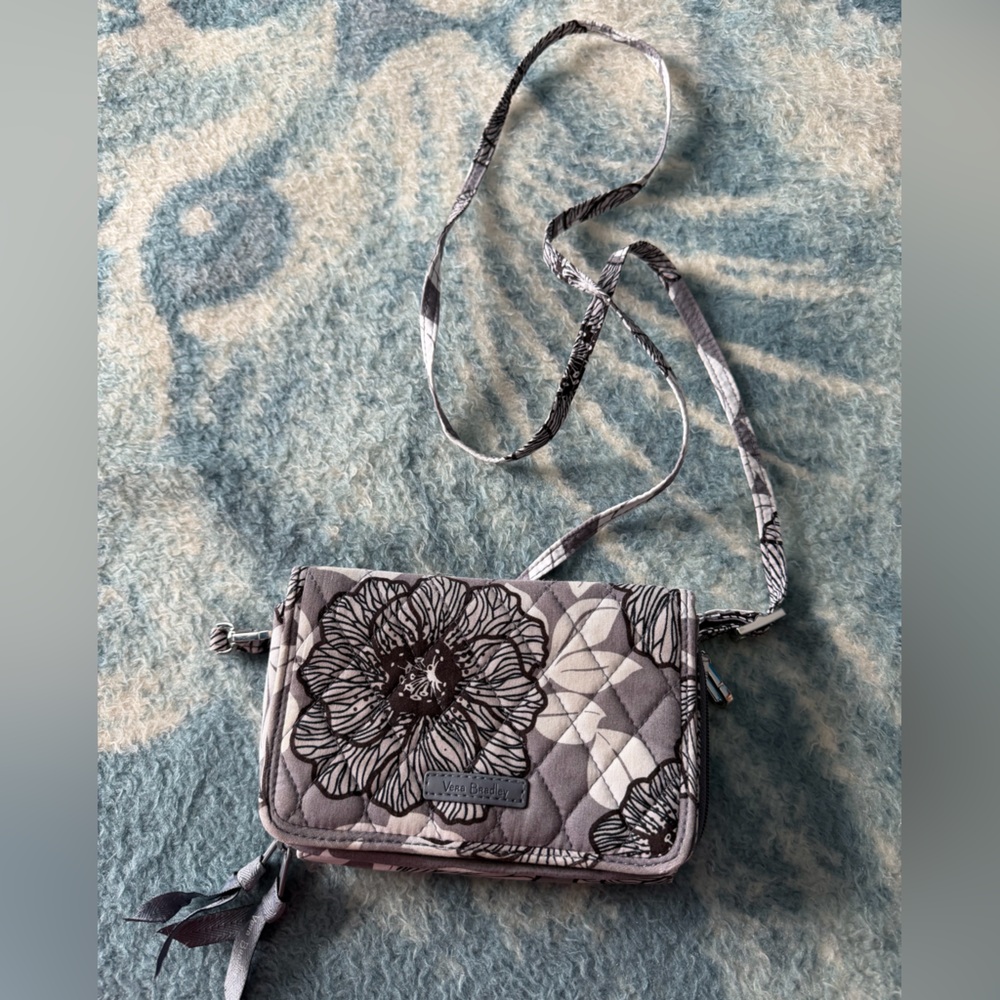 Vera Bradley All in One Floral Gray/White Crossbody Bag